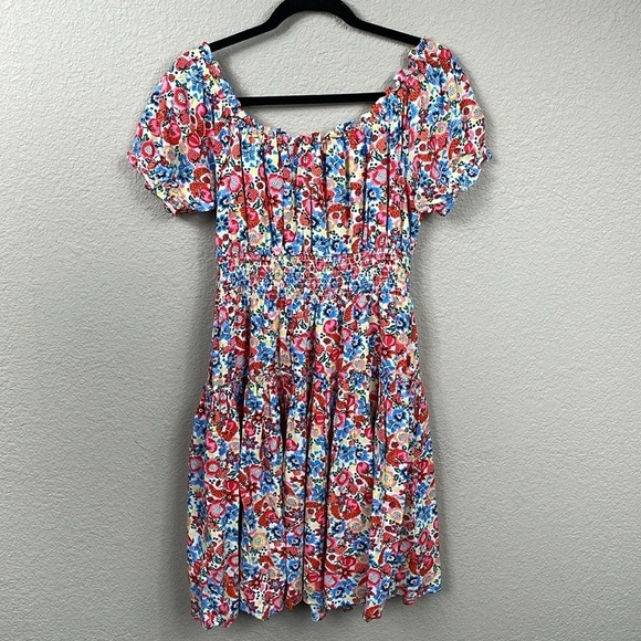 J Crew Smocked Waist Dress with Farmers Market Print Floral Ladybug Sz 0 - Picture 8 of 15